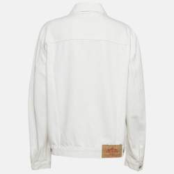 Pre Owned Prada White Triangle Logo Plaque Embellished Denim Blouson Jacket XXL 