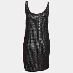 Pre Owned Prada Black Logo Embroidered Crochet Sleeveless Mini Dress S