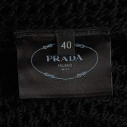 Pre Owned Prada Black Logo Embroidered Crochet Sleeveless Mini Dress S