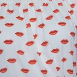 Pre Owned Prada White and Red Lip Print Pleated Waist Tie Detail Dress S