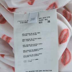Pre Owned Prada White and Red Lip Print Pleated Waist Tie Detail Dress S