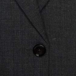 Pre Owned Prada Grey Embellished Triangle Logo Plaque Wool & Nylon Tailored Jacket S