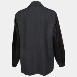 Pre Owned Prada Grey Embellished Triangle Logo Plaque Wool & Nylon Tailored Jacket S