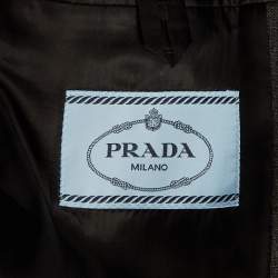 Pre Owned Prada Grey Embellished Triangle Logo Plaque Wool & Nylon Tailored Jacket S