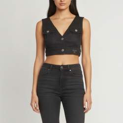 مملوكة مسبقًا Prada Vintage Black Denim Sleeveless V-Neck Crop Top S