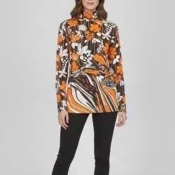 مملوكة مسبقًا Prada Orange Floral Printed Jersey Turtleneck Top S