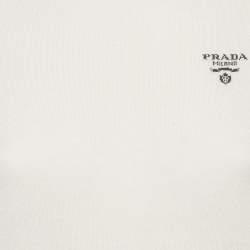 مملوكة مسبقًا Prada Cream Logo Intarsia Knit Short Sleeve Top S