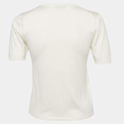 مملوكة مسبقًا Prada Cream Logo Intarsia Knit Short Sleeve Top S