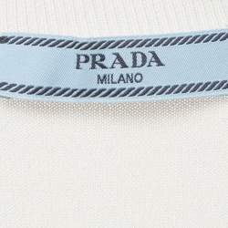 مملوكة مسبقًا Prada Cream Logo Intarsia Knit Short Sleeve Top S