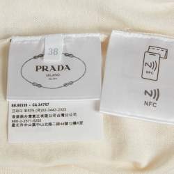 مملوكة مسبقًا Prada Cream Logo Intarsia Knit Short Sleeve Top S