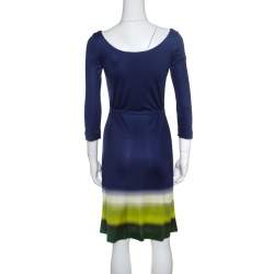 Prada Multicolor Silk Jersey Long Sleeve Belted Dress S
