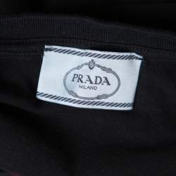 Pre Owned Prada Black and Wine Floral Lace Applique Detail Cotton Crew Neck T Shirt XS