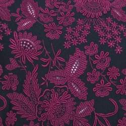 Pre Owned Prada Black and Wine Floral Lace Applique Detail Cotton Crew Neck T Shirt XS