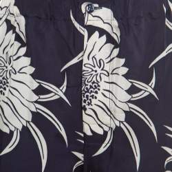 Pre Owned Prada Navy Blue Tropical Floral Printed Silk Elasticized Waist Pyjamas XL