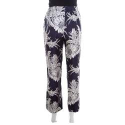Pre Owned Prada Navy Blue Tropical Floral Printed Silk Elasticized Waist Pyjamas XL