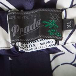 Pre Owned Prada Navy Blue Tropical Floral Printed Silk Elasticized Waist Pyjamas XL