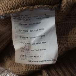 Pre Owned Prada Brown Metallic Coated Cable Knit Wool and Cashmere Cardigan S