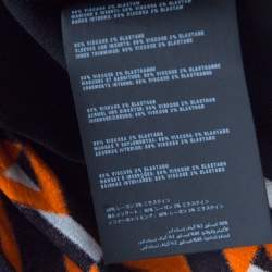 Pre Owned Prada Black and Orange Geometric Printed Crepe Short Sleeve Dress M