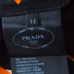 Pre Owned Prada Black and Orange Geometric Printed Crepe Short Sleeve Dress M