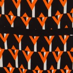 Pre Owned Prada Black and Orange Geometric Printed Crepe Short Sleeve Dress M