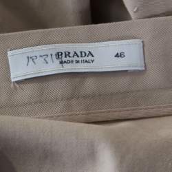 Prada Beige Cotton Contrast Top Stitch Detail Midi Skirt L