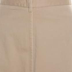 Prada Beige Cotton Contrast Top Stitch Detail Midi Skirt L