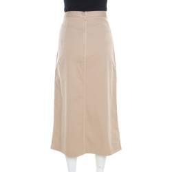 Prada Beige Cotton Contrast Top Stitch Detail Midi Skirt L