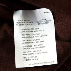 Prada Brown Silk and Wool Rib Knit Leather Patch Detail Polo T- Shirt M
