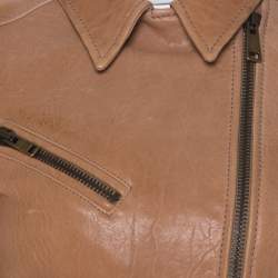 Prada Beige Lamb Leather Zip Front Biker Jacket S