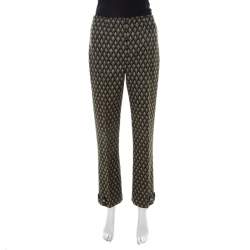 Pre Owned Prada Green Geometric Pattern Silk Embellished Hem Detail Trousers M 