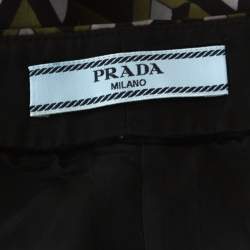 Pre Owned Prada Green Geometric Pattern Silk Embellished Hem Detail Trousers M 