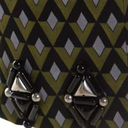 Pre Owned Prada Green Geometric Pattern Silk Embellished Hem Detail Trousers M 