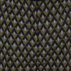 Pre Owned Prada Green Geometric Pattern Silk Embellished Hem Detail Trousers M 