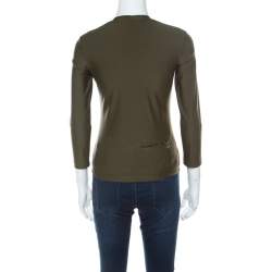 Pre Owned Prada Olive Green Silk Blend Pocket Detail Long Sleeve Top XS
