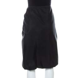 Prada Black Coated Silk Pleated Bubble Skirt M 