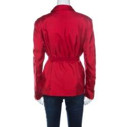 Prada Crimson Red Silk Belted Tailored Jacket L 