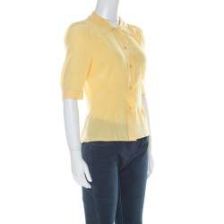 Pre Owned Prada Yellow Silk Button Down Short Sleeve Shirt M