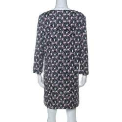 Pre Owned Prada Multicolor Floral Paisely Printed Silk Jersey Long Sleeve Shift Dress L 