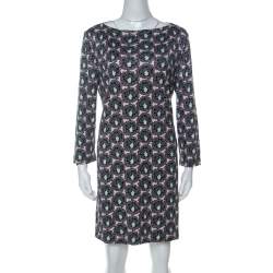 Pre Owned Prada Multicolor Floral Paisely Printed Silk Jersey Long Sleeve Shift Dress L 