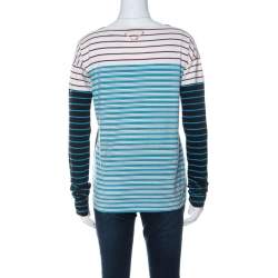 Pre Owned Prada Multicolor Stripes And Eye Print Cotton Long Sleeve T-Shirt XS