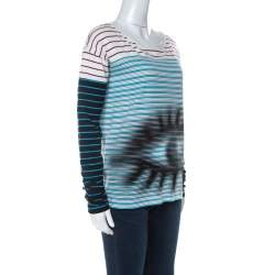 Pre Owned Prada Multicolor Stripes And Eye Print Cotton Long Sleeve T-Shirt XS