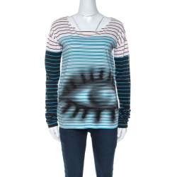 Pre Owned Prada Multicolor Stripes And Eye Print Cotton Long Sleeve T-Shirt XS