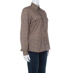 Pre Owned Prada Purple and Yellow Checked Cotton Button Front Shirt S