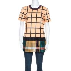 Pre Owned Prada Multicolor Printed Cotton Silk Peplum Detail Tunic Top L