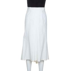 Pre Owned Prada Off White Cotton Blend Midi Skirt L