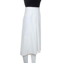 Pre Owned Prada Off White Cotton Blend Midi Skirt L
