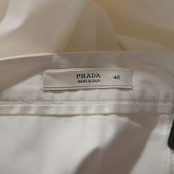 Pre Owned Prada Off White Cotton Blend Midi Skirt L