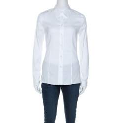 Prada White Stretch Cotton Blend Button Front Fitted Shirt S