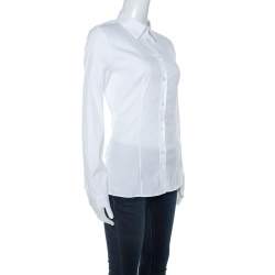 Prada White Stretch Cotton Blend Button Front Fitted Shirt S