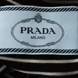 Pre Owned Prada Black and White Crepe Illusion Stripe Butterfly Sleeve Dress M